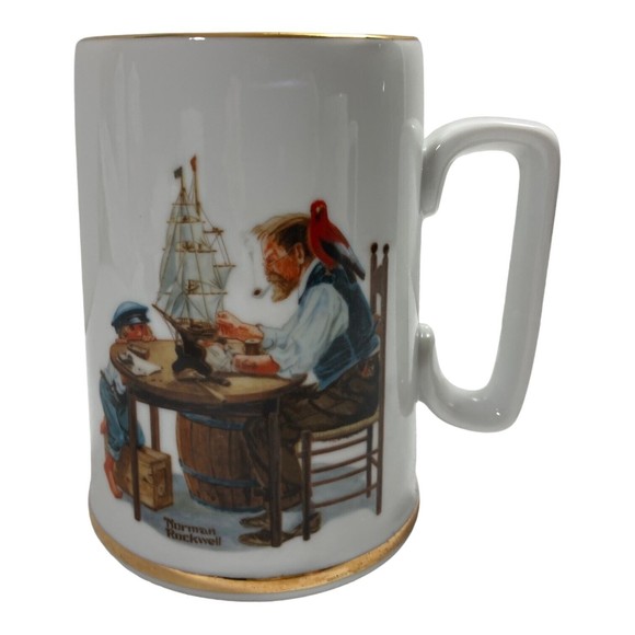Norman Rockwell Sea Farer Large Coffee Mugs Vintage 1985 Set of 3 - Picture 5 of 9